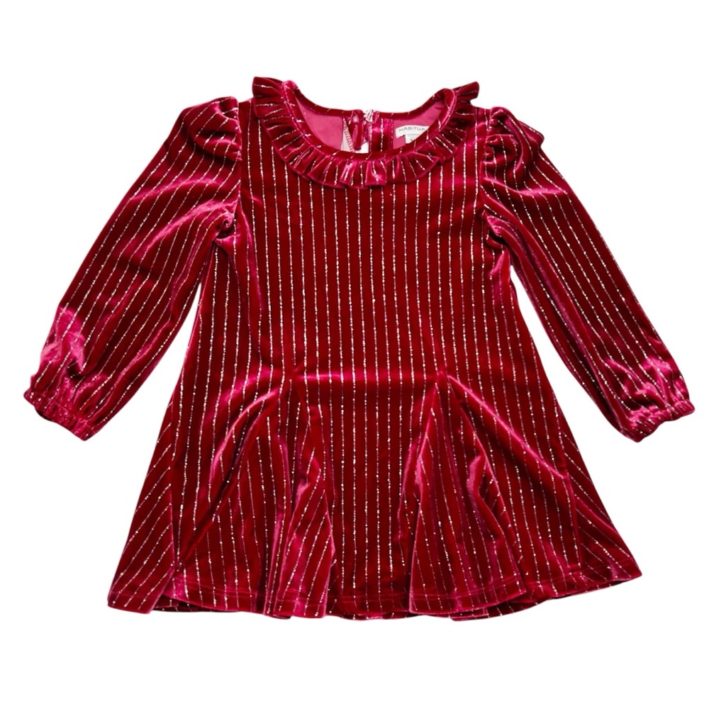 Habitual Red Velvet Metallic Pinstriped Ruffle Tunic (4/5)